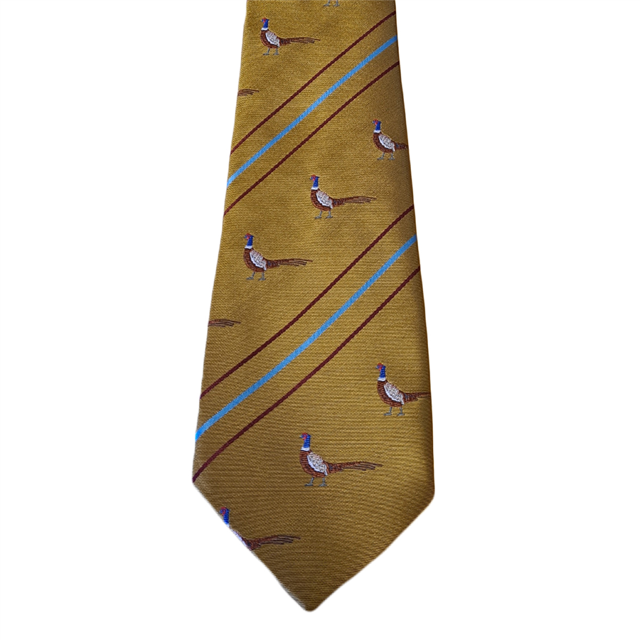 Taylors Ties Pheasant & Stripe Tie - Gold 38913 | Sporting Targets