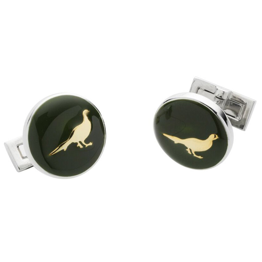 Laksen Pheasant Cufflinks - Racer Green & Gold
