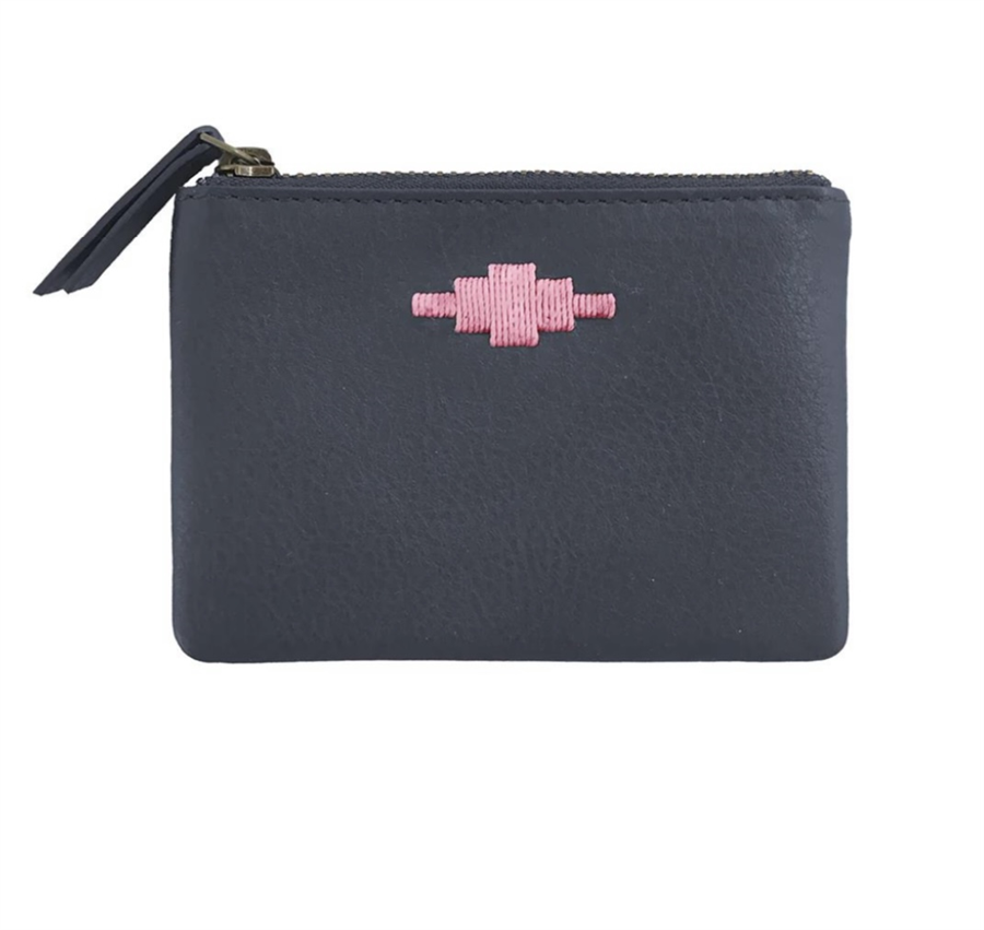 Pampeano Cambio Purse - Navy Leather/Pink Stitching