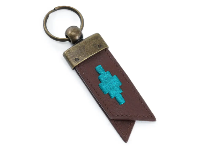 Pampeano Juntos keyring Brown Leather/Turquoise Stitching