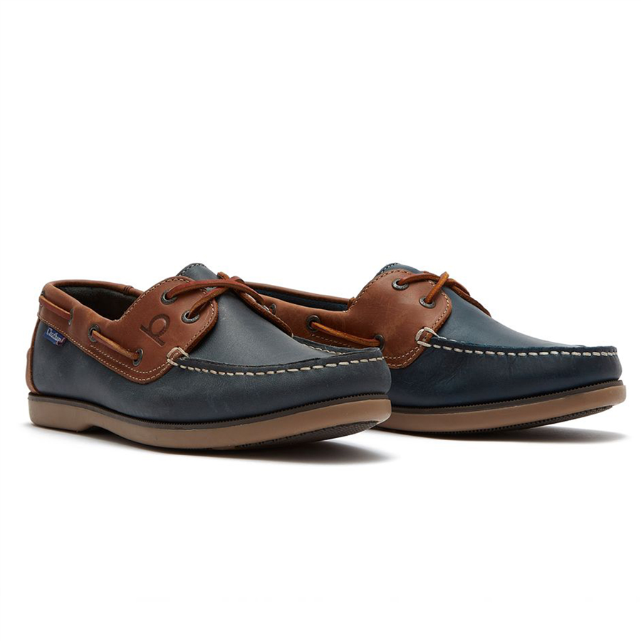 Chatham Mens Whistable Premium Leather Boat Shoes - Navy & Tan - Image 3