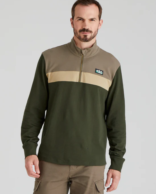 Ridgeline Mens Backslider Rugby top - olive/multi
