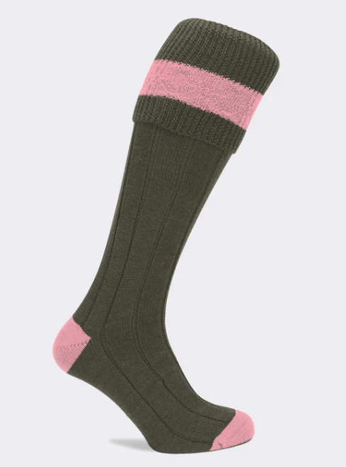 Pennine Byron Socks - Olive & Pink Small