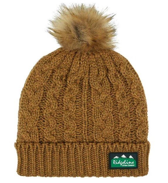 Ridgeline Ladies Nordic Fleck Bobble hat - ochre / winter berry - Image 3