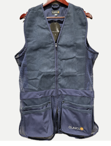 Clayclo Men's classic pro solid cotton shooting vest - navy / suede