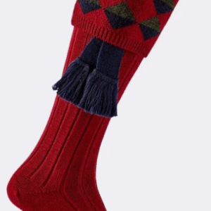 Pennine Socks & Garter Set - Deep Red