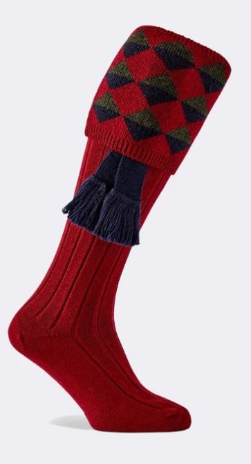 Pennine Socks & Garter Set - Deep Red