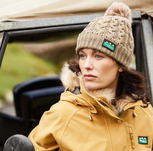 Ridgeline Ladies Nordic Fleck Bobble hat - ochre / winter berry