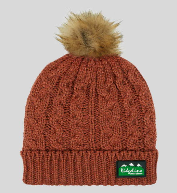 Ridgeline Ladies Nordic Fleck Bobble hat – Russet / Teak / Navy - Image 3