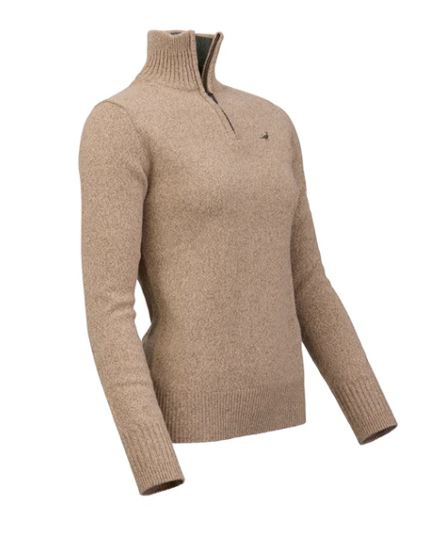Laksen Ladies Tyne Zip Neck Merino Lambswool Sweater - Camel - Image 2