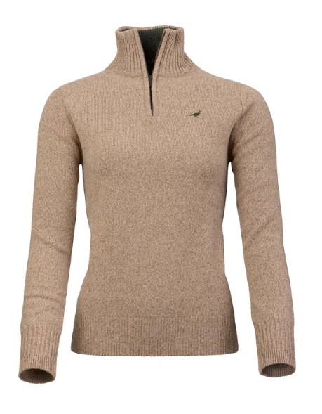 Laksen Ladies Tyne Zip Neck Merino Lambswool Sweater - Camel