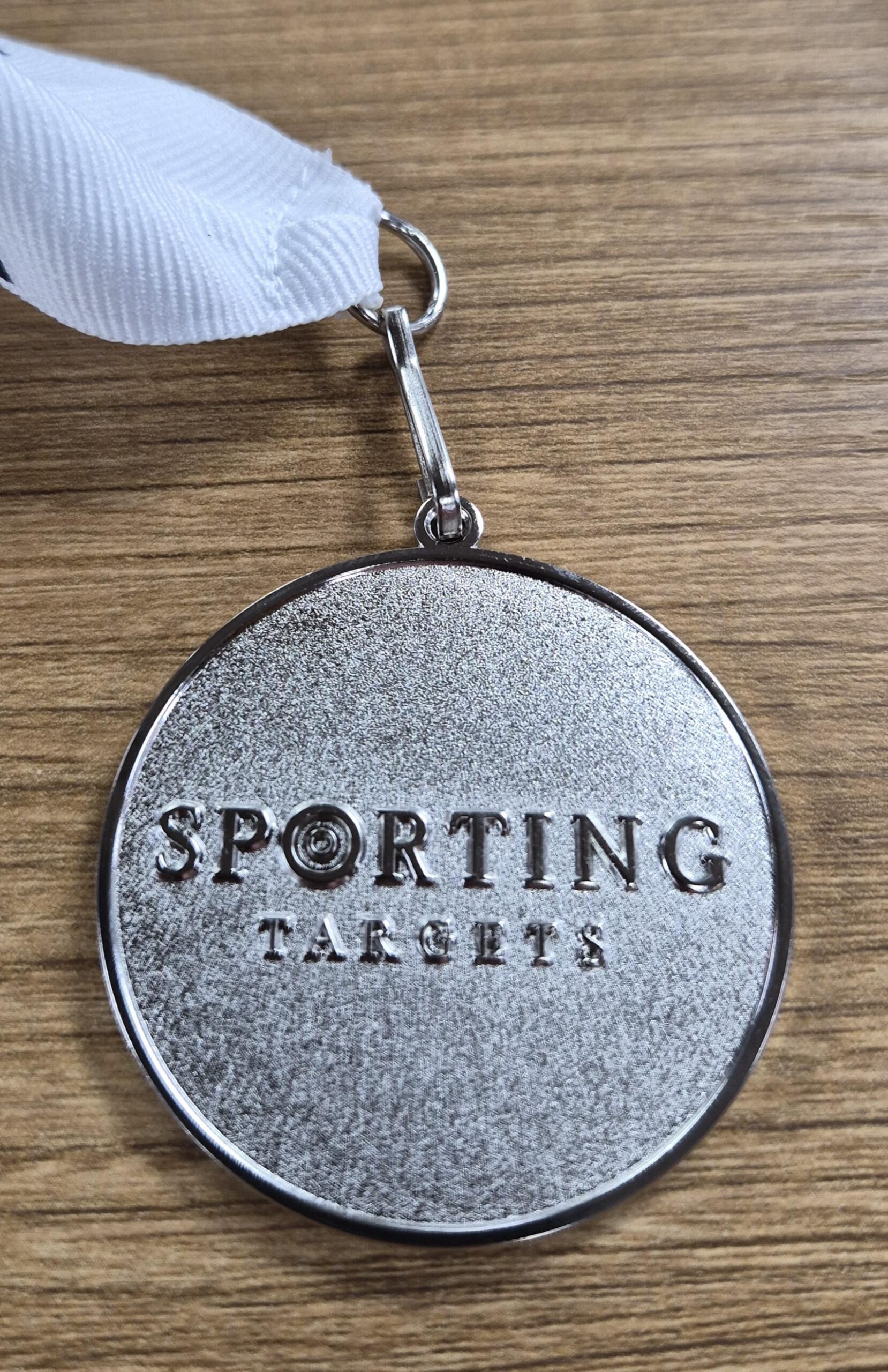 Sporting Targets Medal Nickel plated with White Ribbon And Logo - Image 2