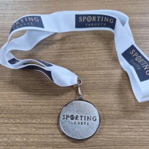 Sporting Targets Medal Nickel plated with White Ribbon And Logo
