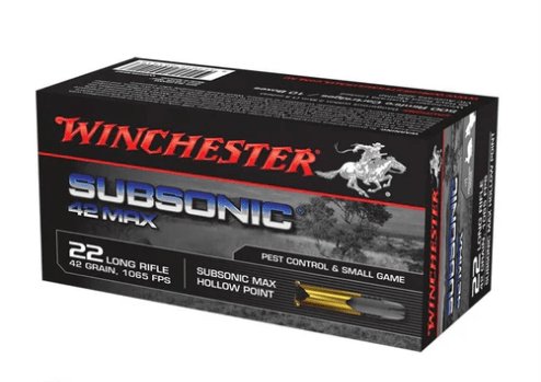 Winchester 42Grain .22LR Subsonic 42 Max Hollow Point (Boxes of 50)