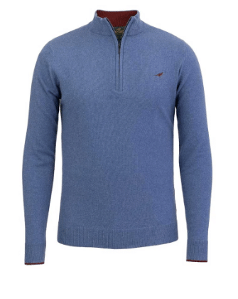 Laksen Brompton Lambs wool zip neck sweater - Loch Blue