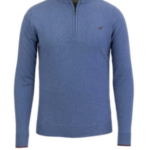 Laksen Brompton Lambs wool zip neck sweater - Loch Blue