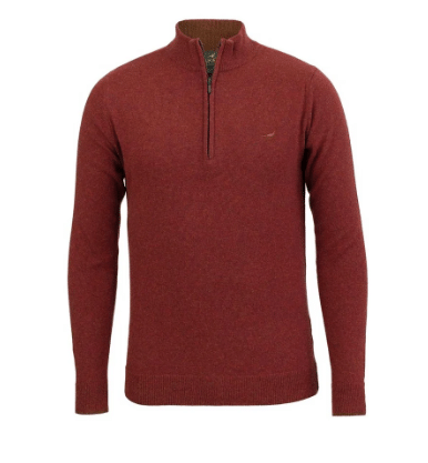 Laksen Brompton Lambs wool zip neck sweater - Rusty