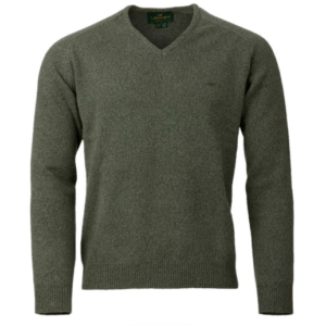 Laksen Trent V-Neck Lambs wool sweater - Olive