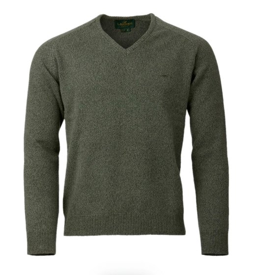 Laksen Trent V-Neck Lambs wool sweater - Olive